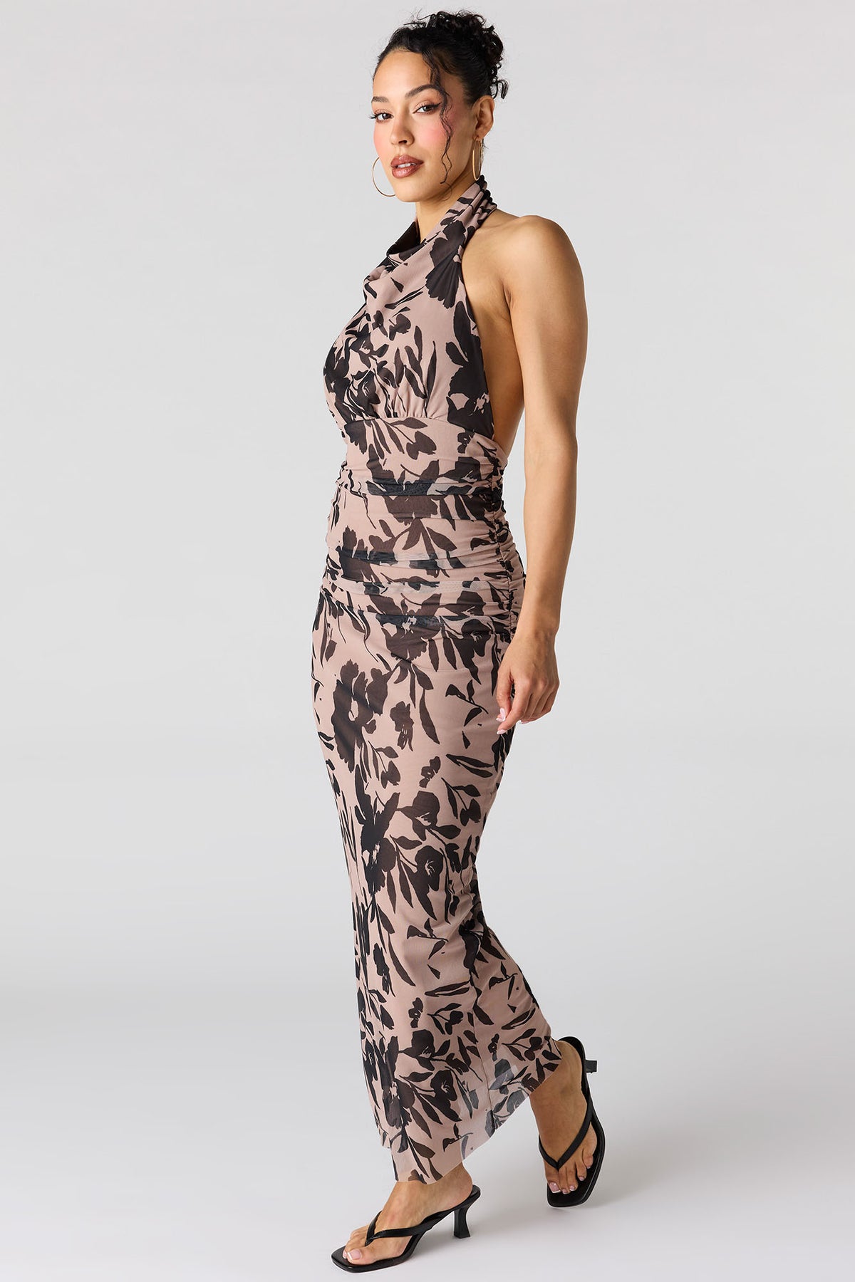 Alt View 2. Mesh Cowl Neck Maxi Halter Dress - Taupe
