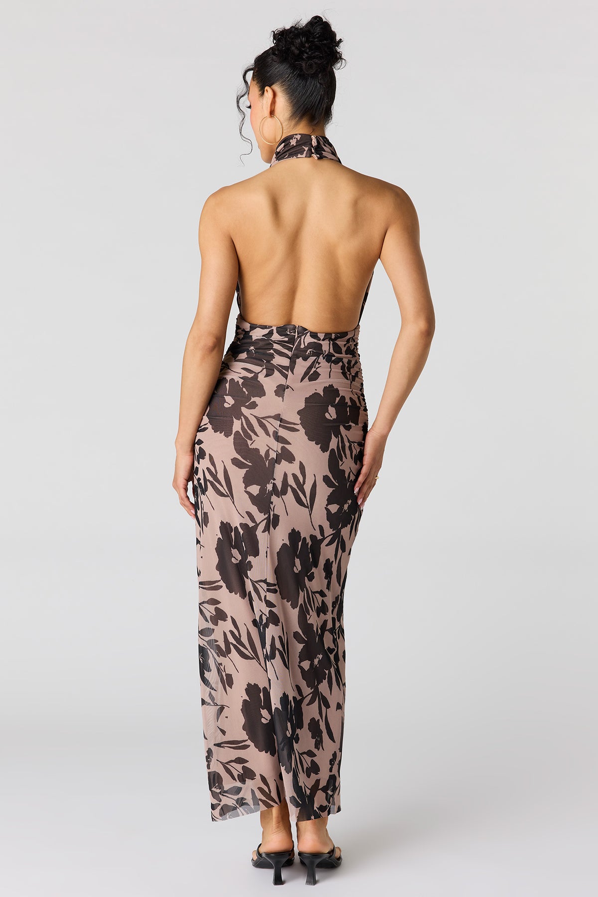 Alt View 3. Mesh Cowl Neck Maxi Halter Dress - Taupe