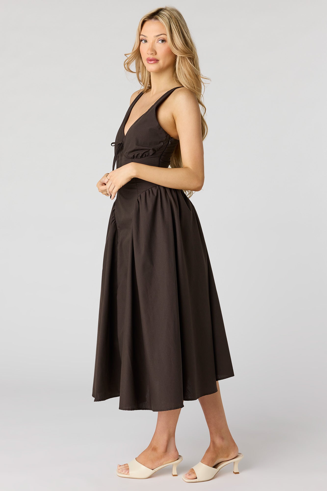 V-Neck Lace-Up Back Midi Dress – Urban Planet