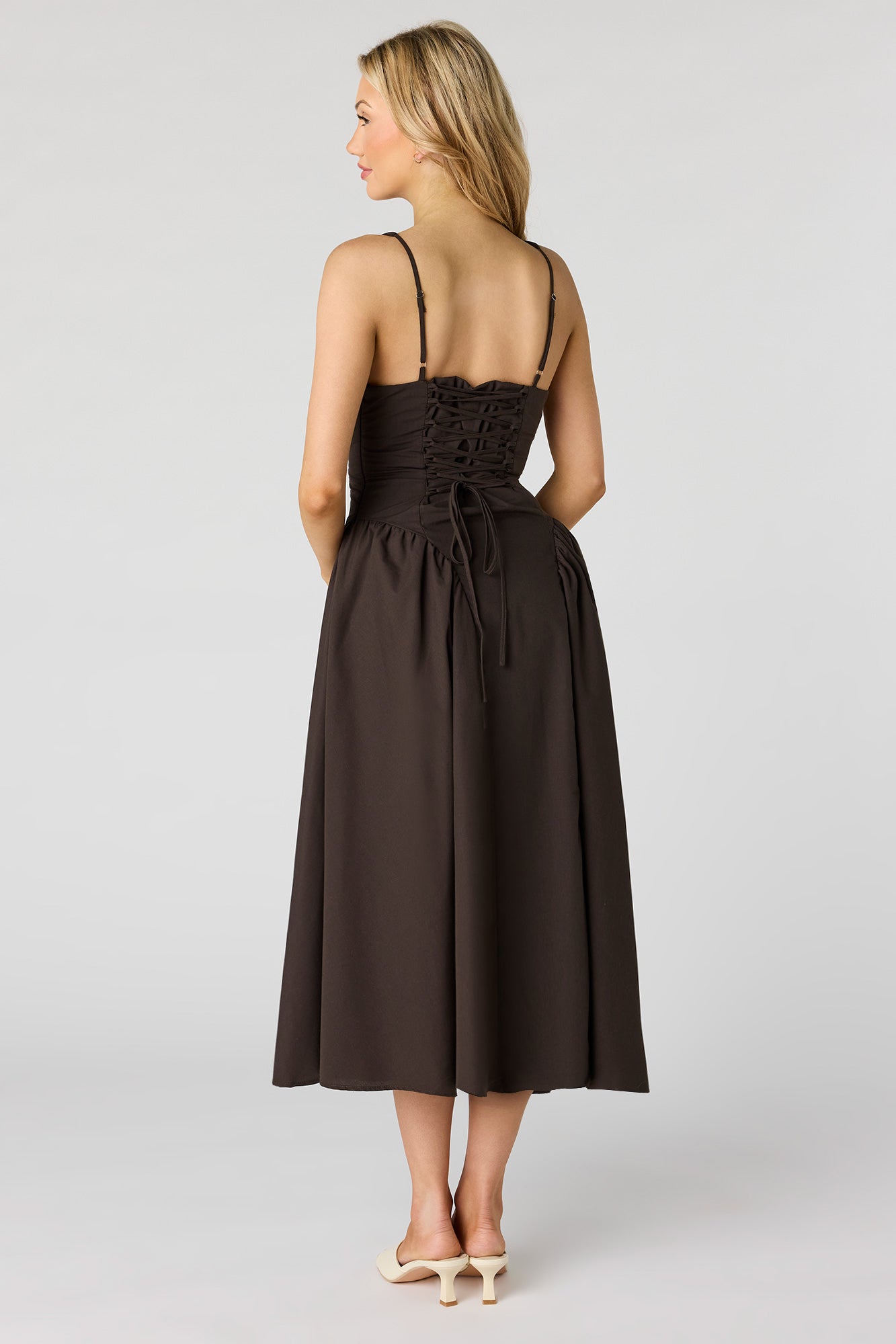 V-Neck Lace-Up Back Midi Dress – Urban Planet
