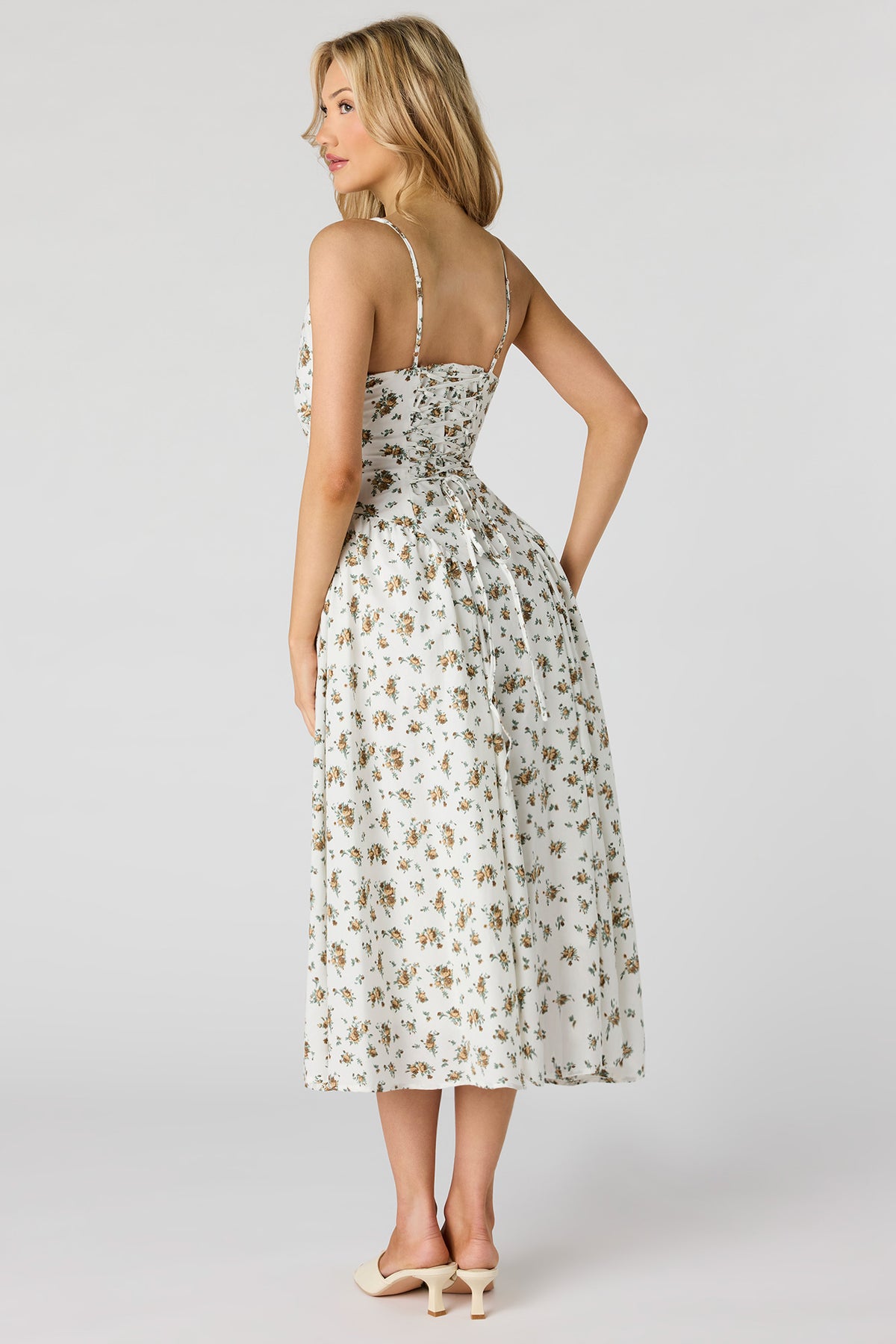 V-Neck Lace-Up Back Midi Dress – Urban Planet