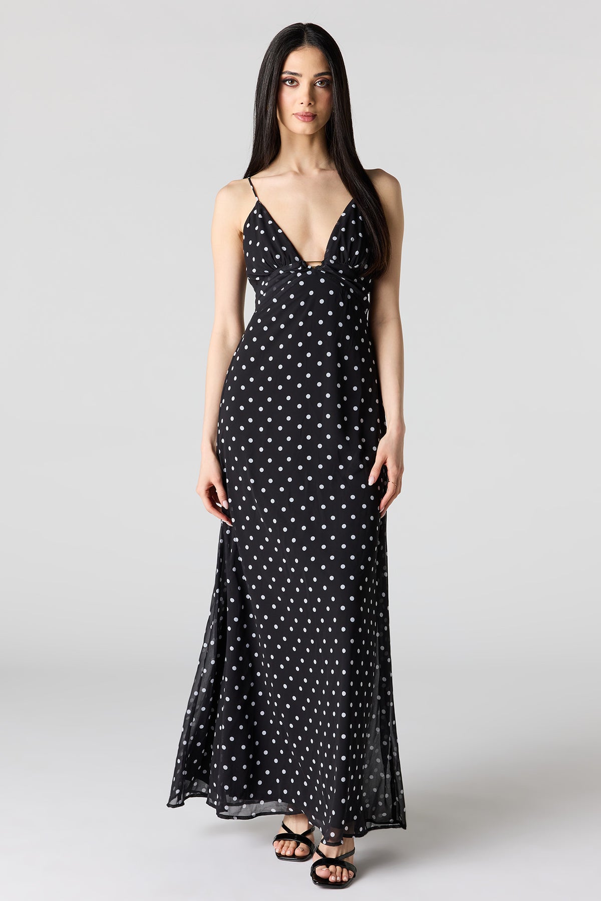 Chiffon V-Neck Maxi Dress - Black