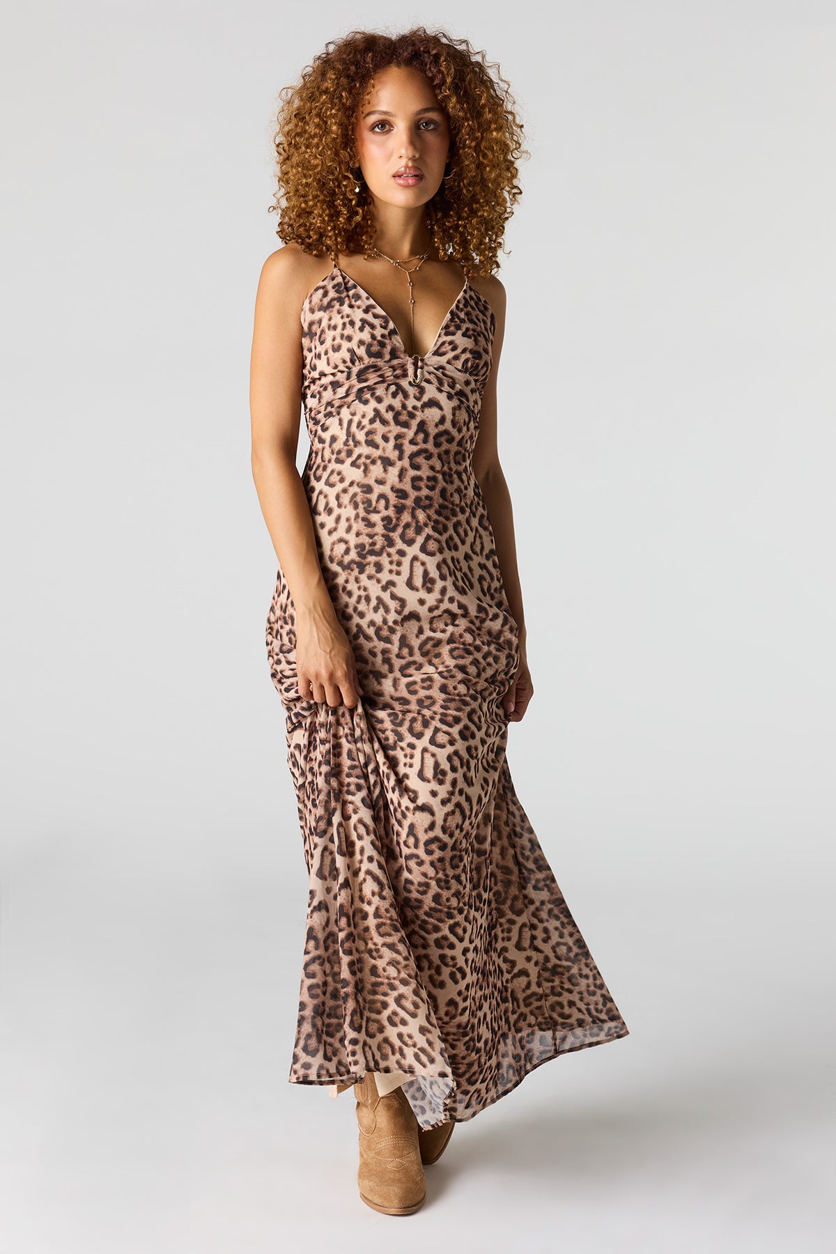 Alt View 4. Chiffon V-Neck Maxi Dress - Leopard