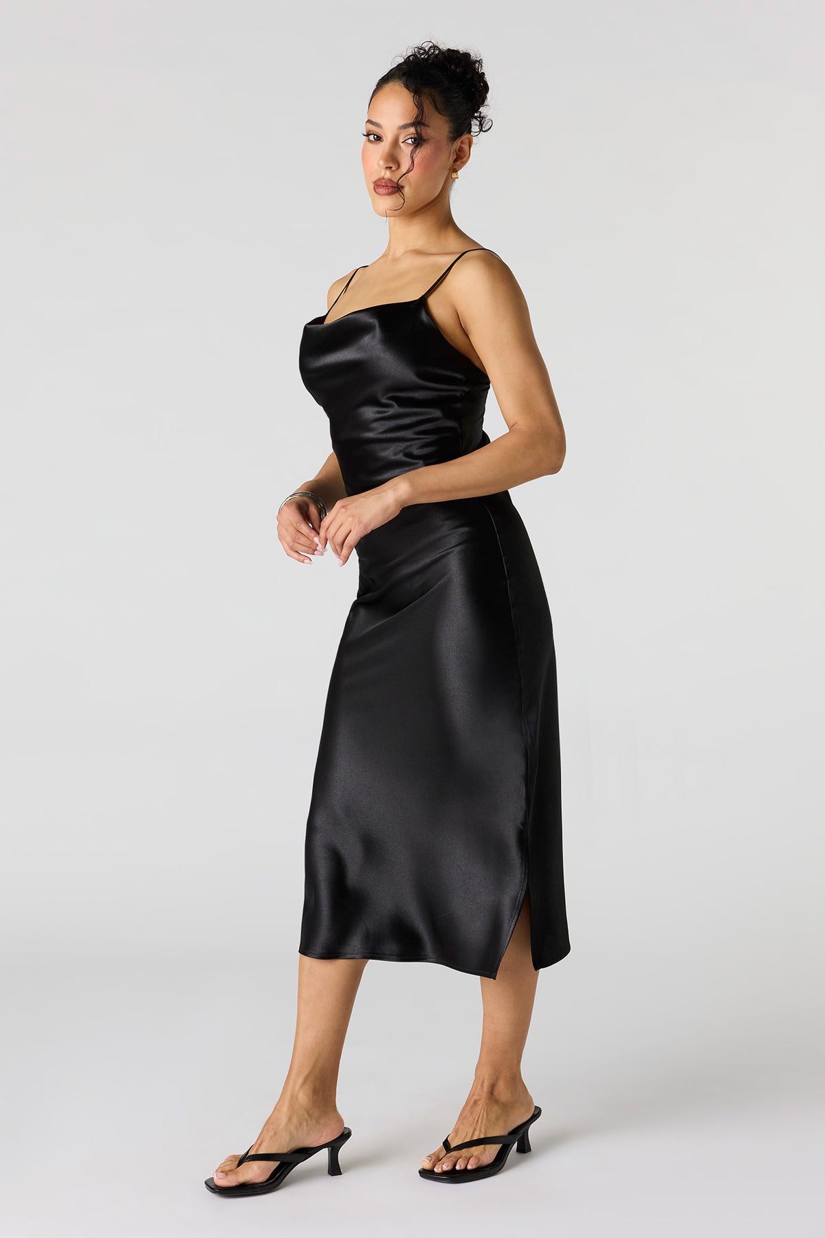Alt View 2. Satin Cowl Neck Midi Dress - Black