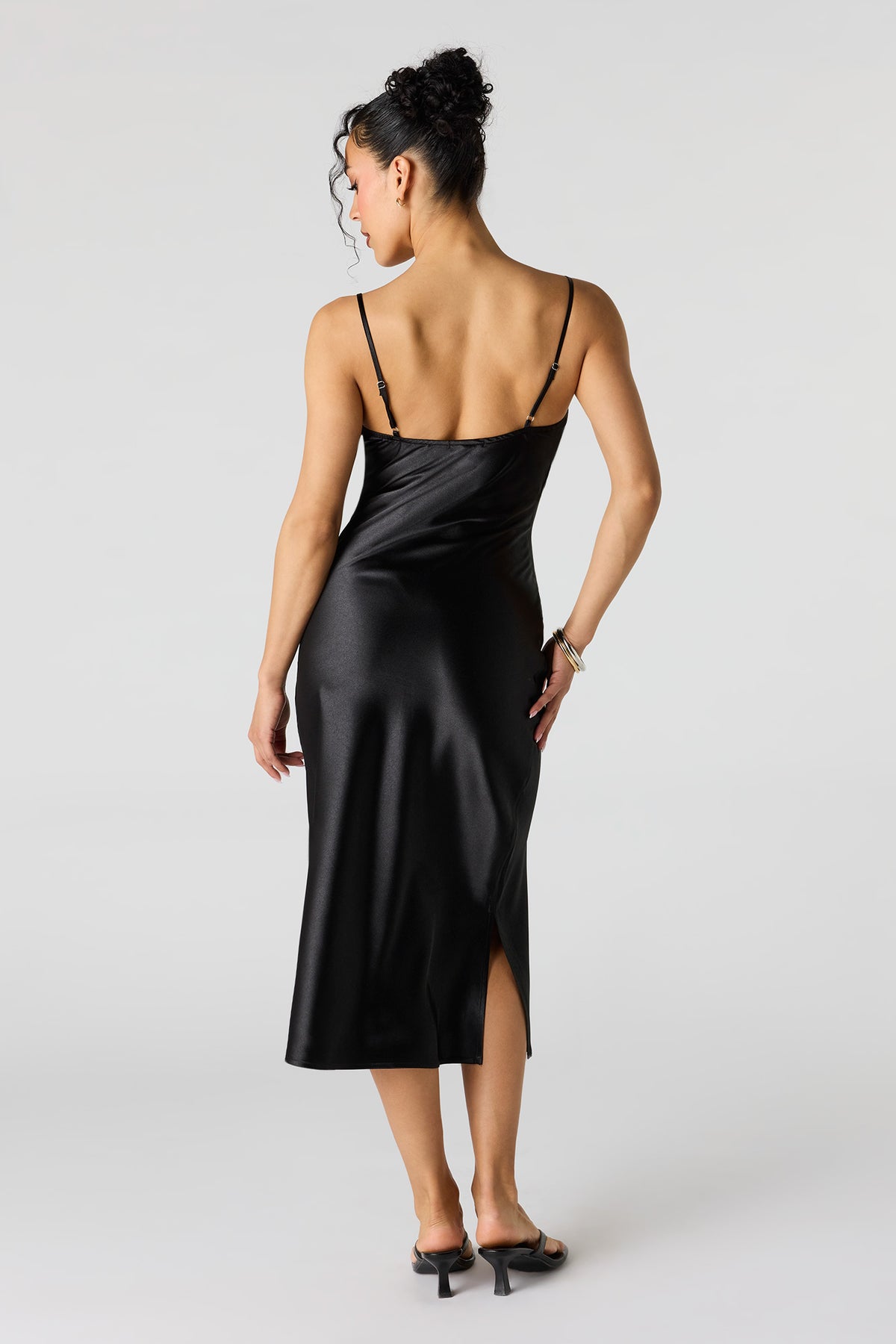 Alt View 3. Satin Cowl Neck Midi Dress - Black