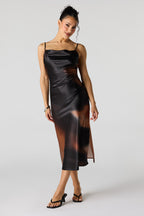 Robe midi en satin à col châle