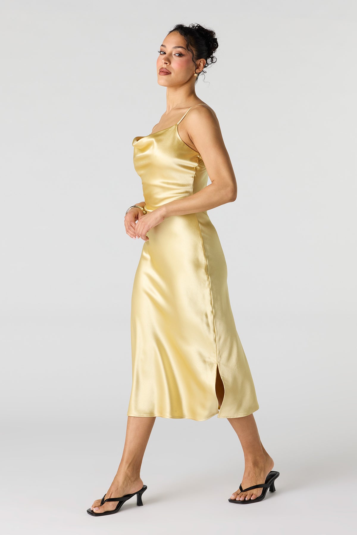 Alt View 2. Satin Cowl Neck Midi Dress - Yellow