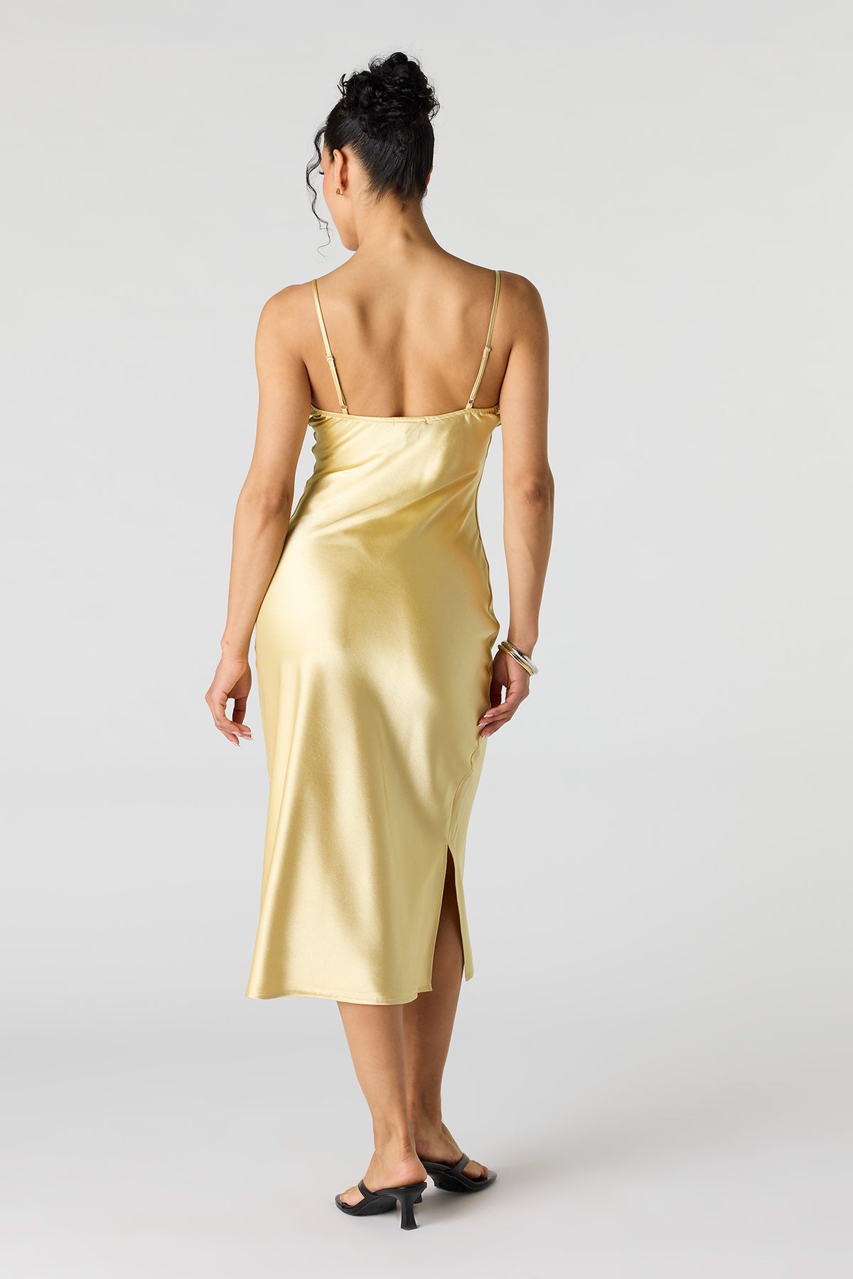 Alt View 3. Satin Cowl Neck Midi Dress - Yellow