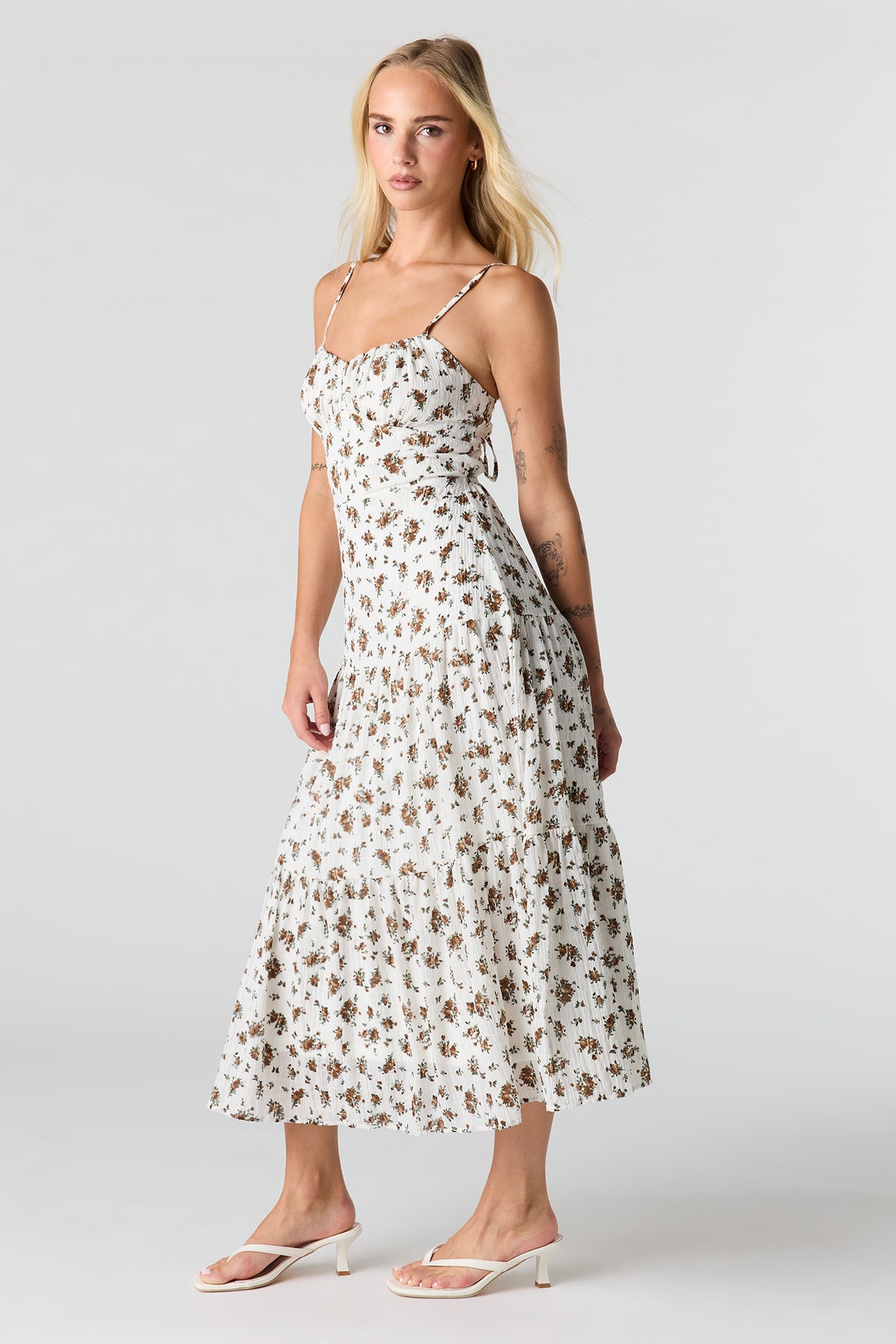 Alt View 2. Textured Sweetheart Midi Dress - Light Brown