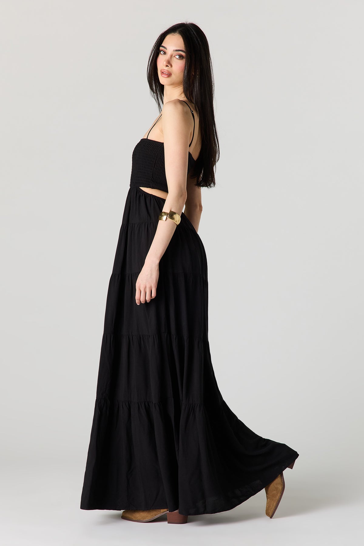 Alt View 2. Smocked Tiered Maxi Dress - Black