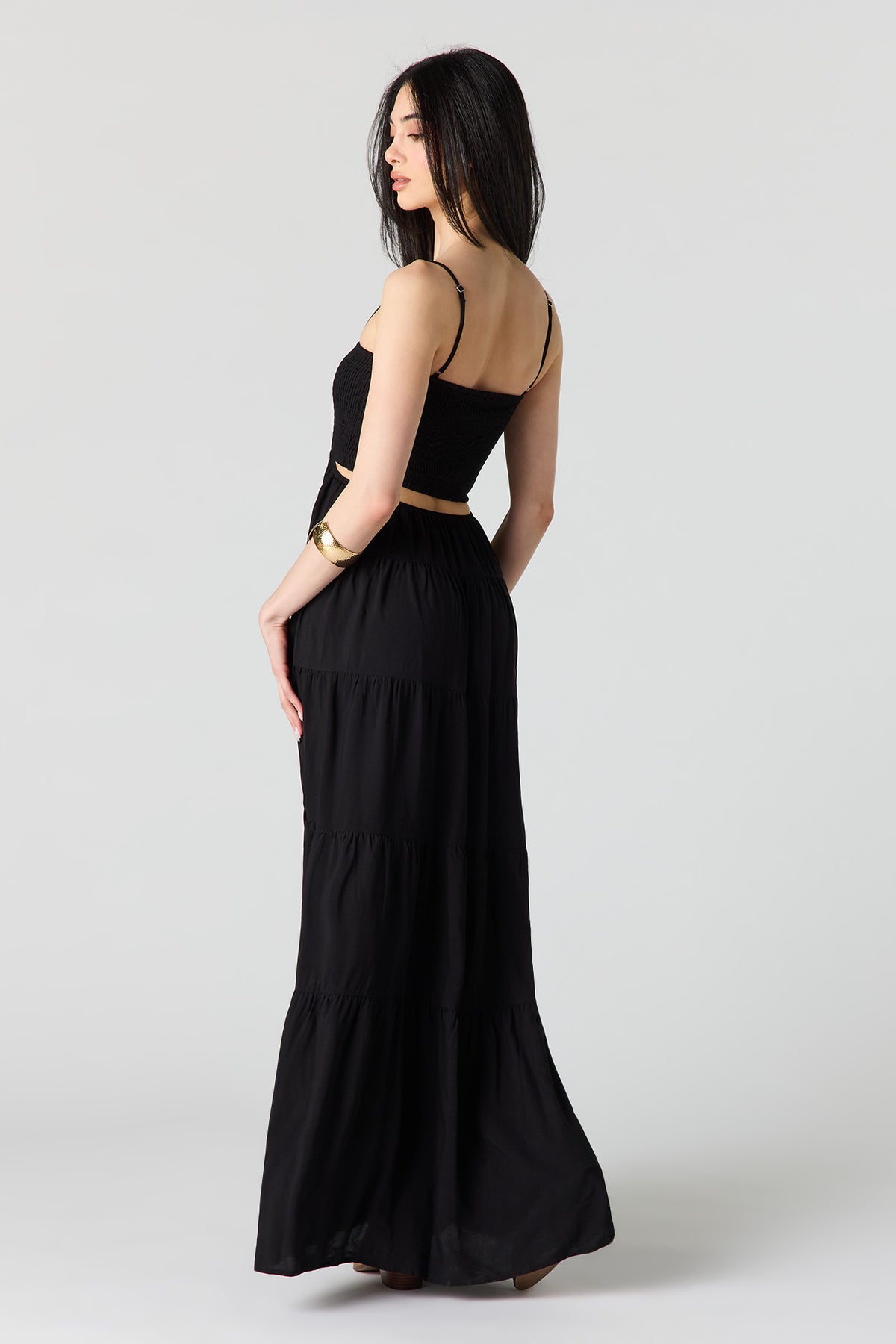 Alt View 3. Smocked Tiered Maxi Dress - Black