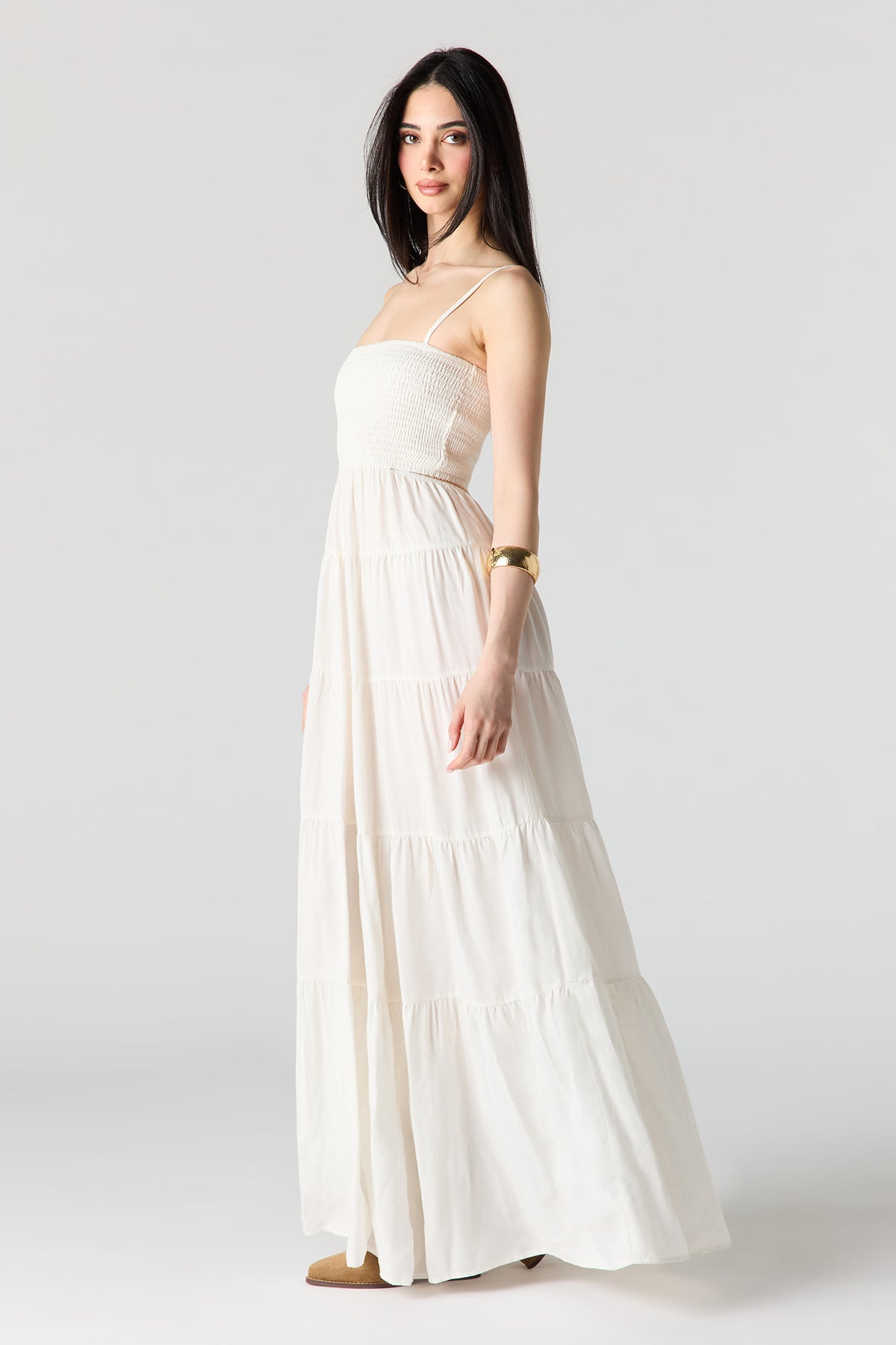 Alt View 2. Smocked Tiered Maxi Dress - White