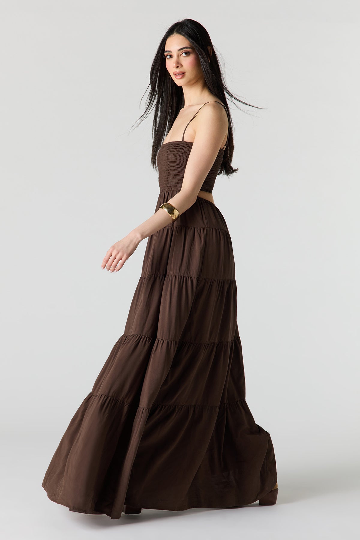 Alt View 2. Smocked Tiered Maxi Dress - Dark Brown
