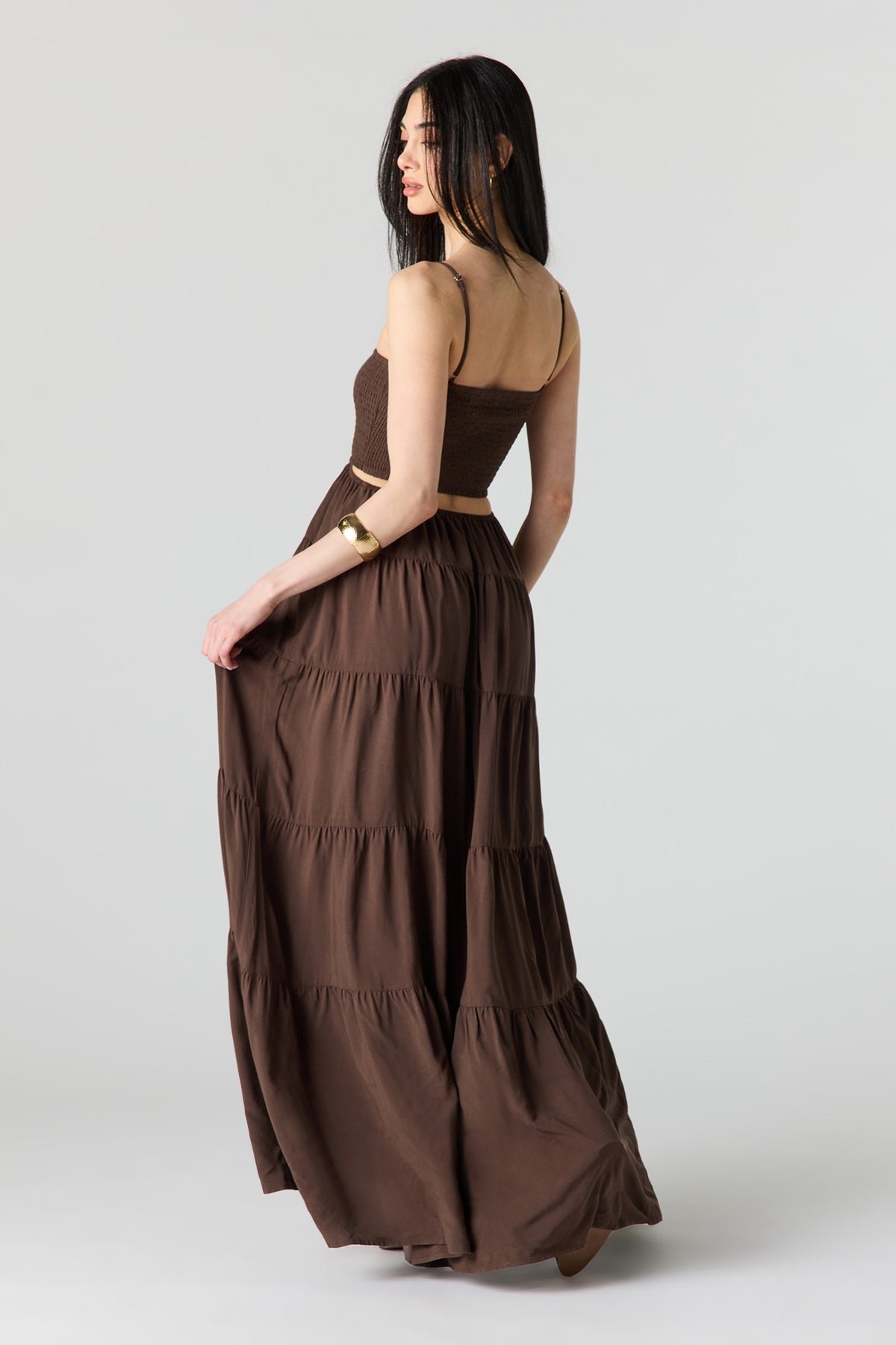 Alt View 3. Smocked Tiered Maxi Dress - Dark Brown