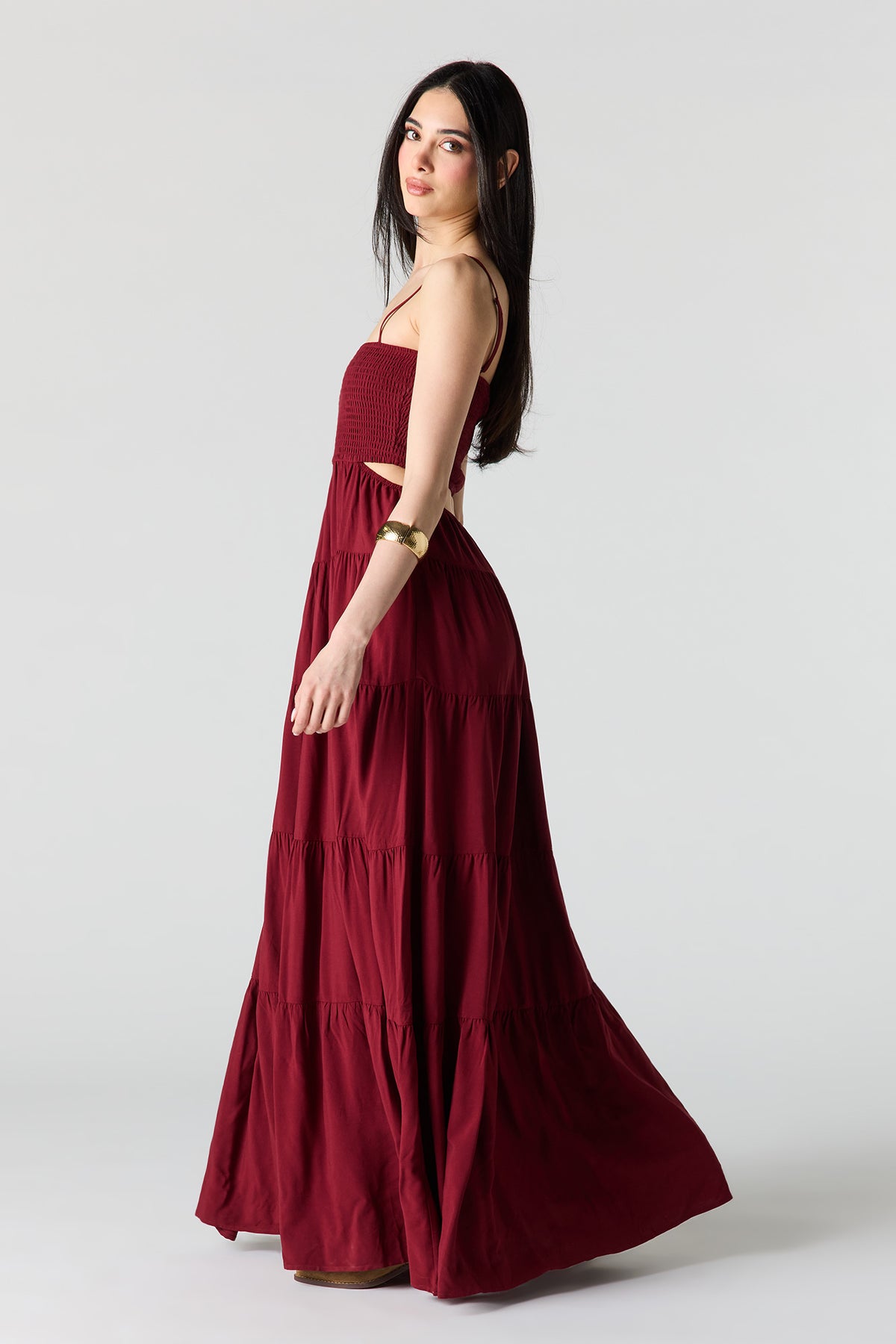 Alt View 2. Smocked Tiered Maxi Dress - Wine