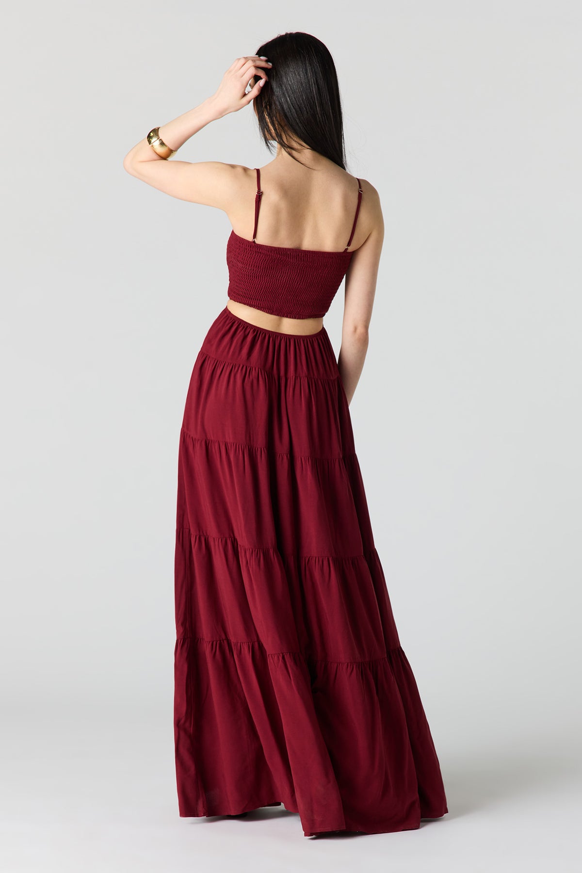 Alt View 3. Smocked Tiered Maxi Dress - Wine