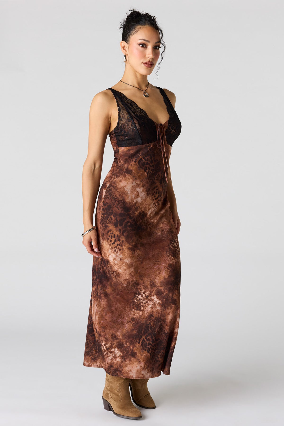 Alt View 2. Lace Animal Print Midi Dress - Dark Brown