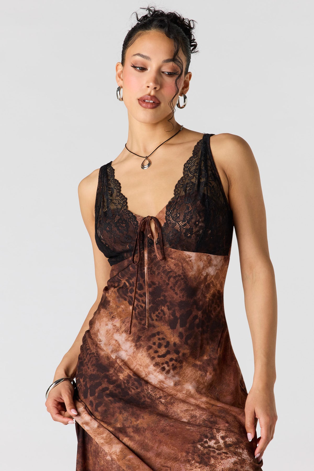 Alt View 4. Lace Animal Print Midi Dress - Dark Brown