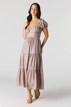 Tie Back Puff Sleeve Maxi Dress