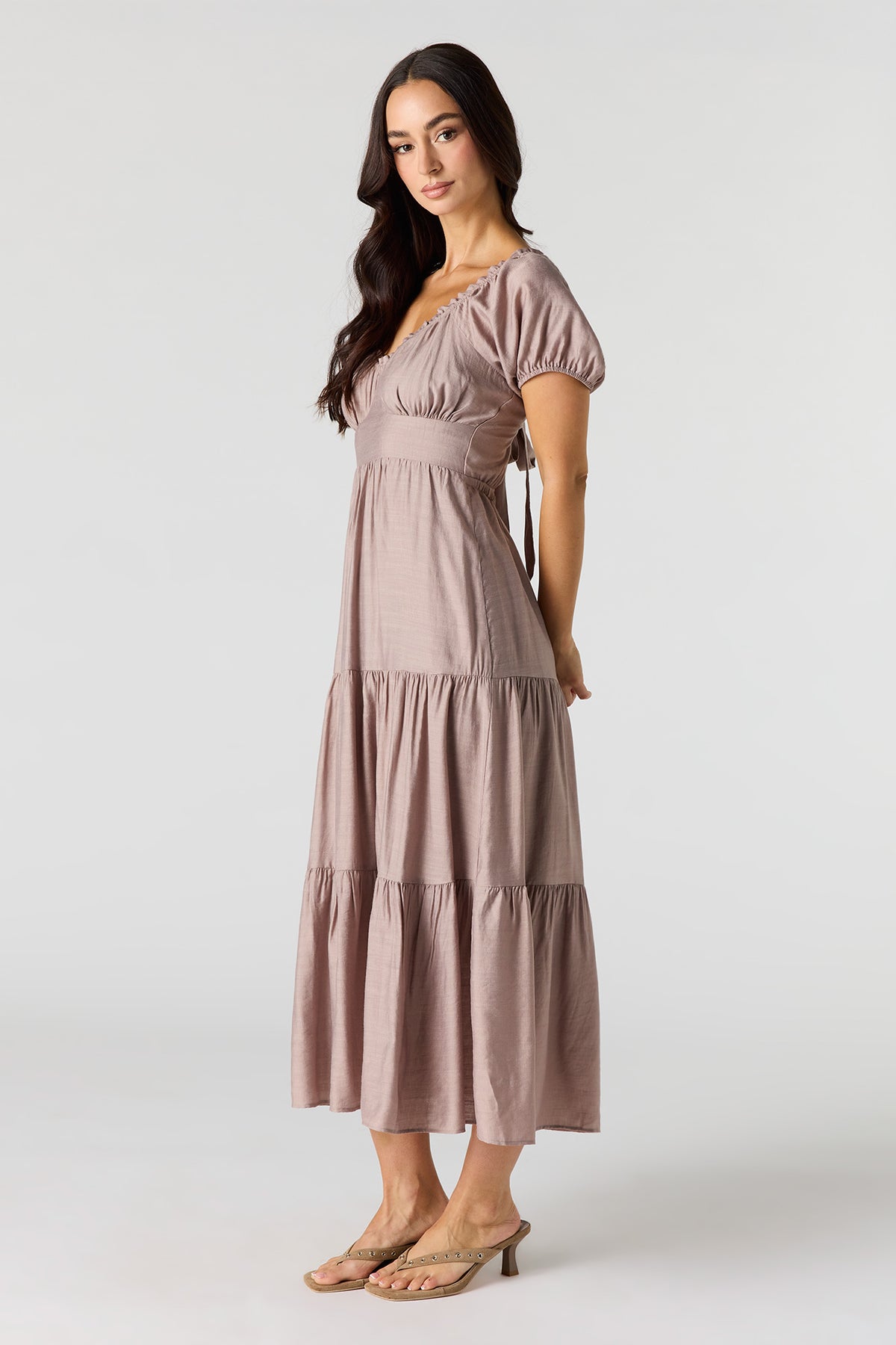Alt View 2. Tie Back Puff Sleeve Maxi Dress - Taupe