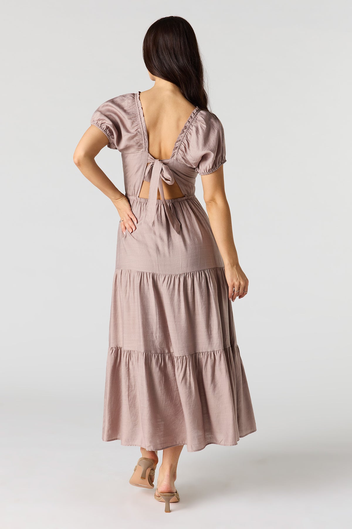 Alt View 3. Tie Back Puff Sleeve Maxi Dress - Taupe
