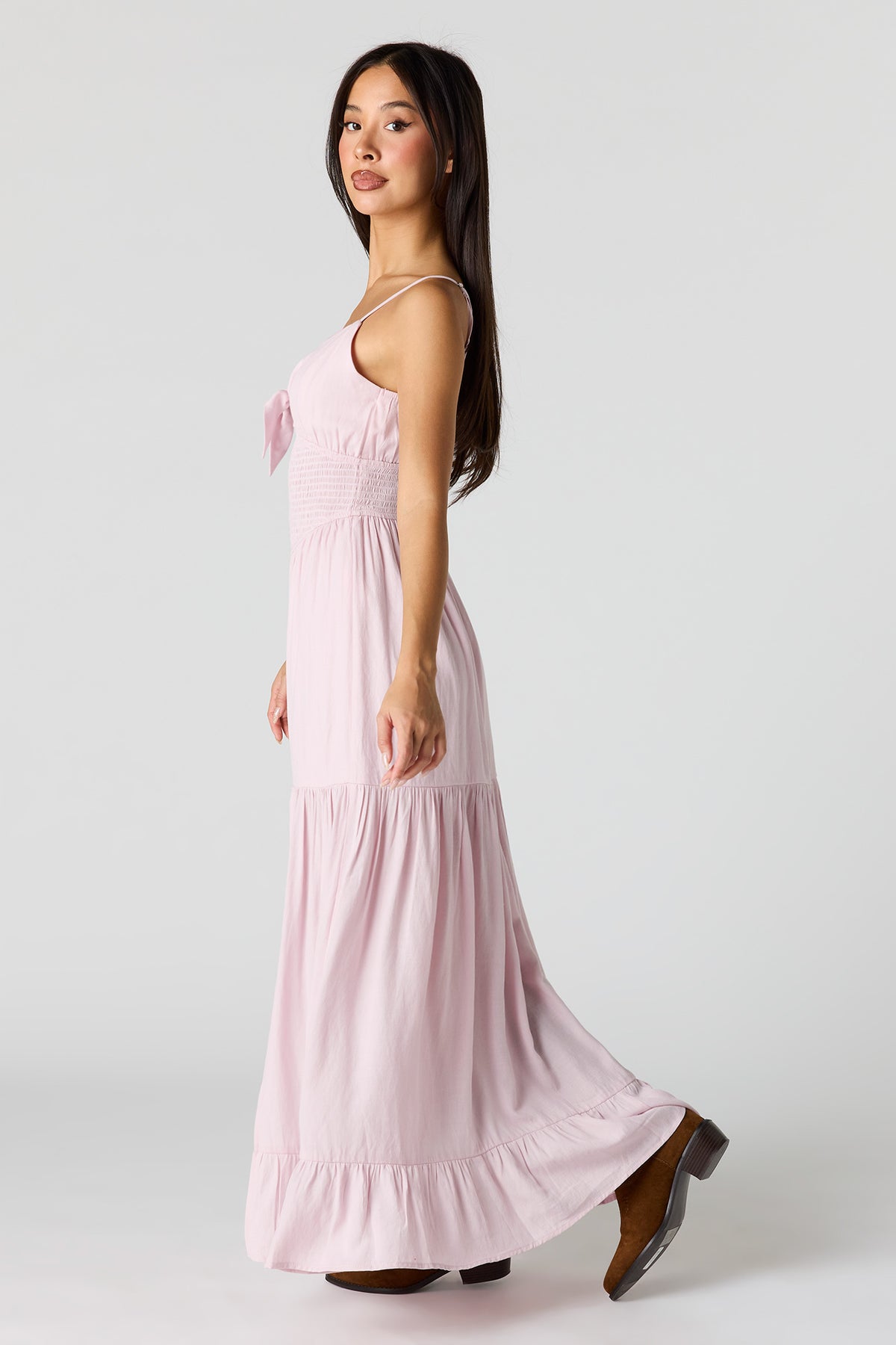 Alt View 2. Crepe Smocked Tiered Slit Maxi Dress - Lilac