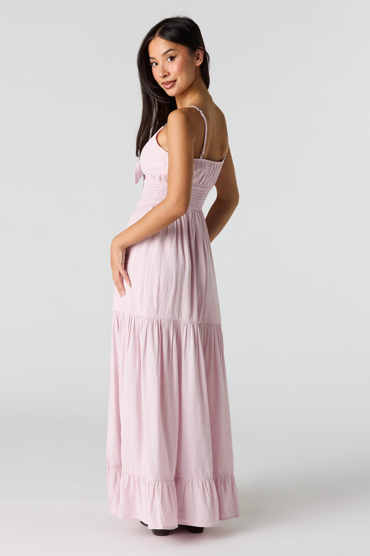 Alt View 3. Crepe Smocked Tiered Slit Maxi Dress - Lilac