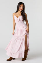 Crepe Smocked Tiered Slit Maxi Dress