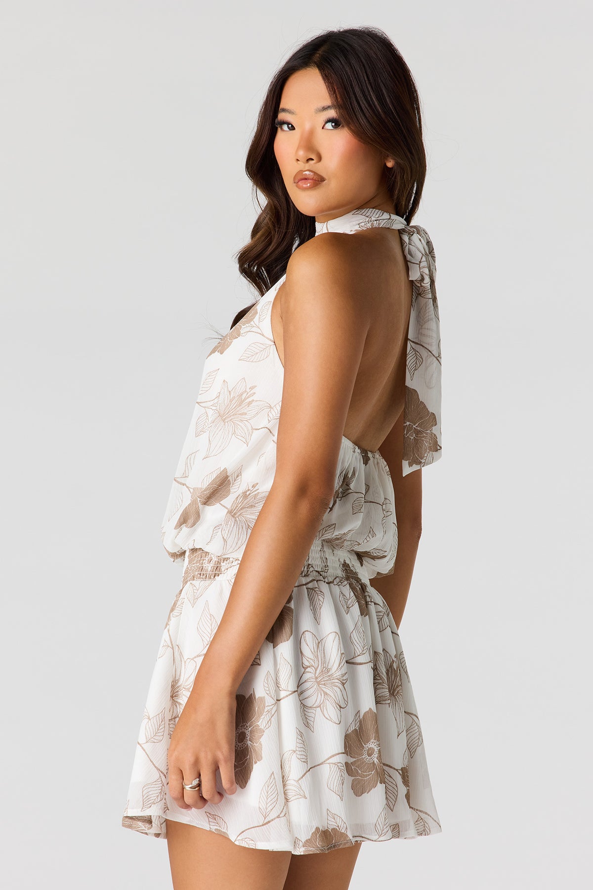 Alt View 2. Chiffon Self-Tie Back Mini Dress - White