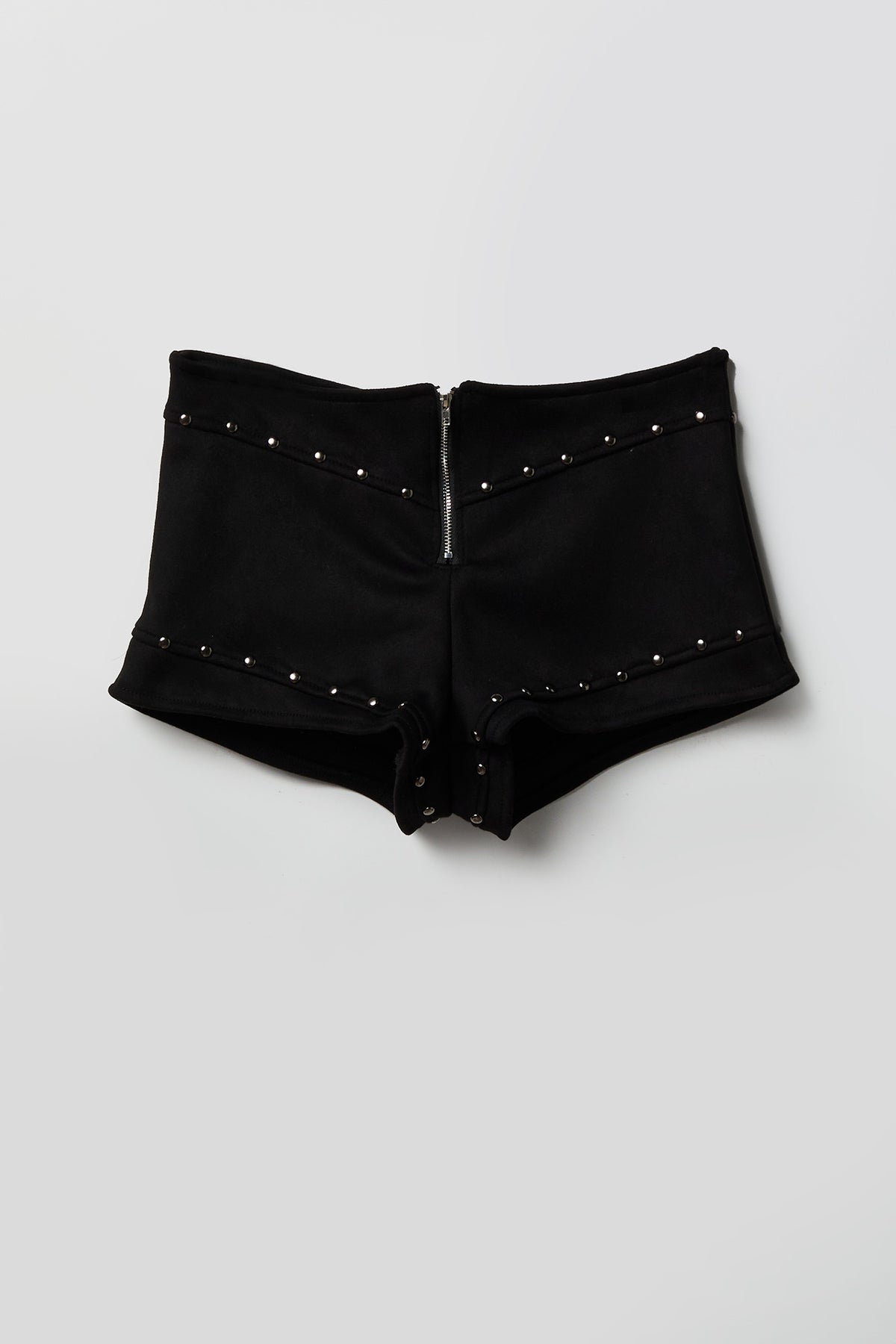 Alt View 2. Suede Studded Micro Mini Short - Black