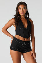 Mini-microshort en suède clouté