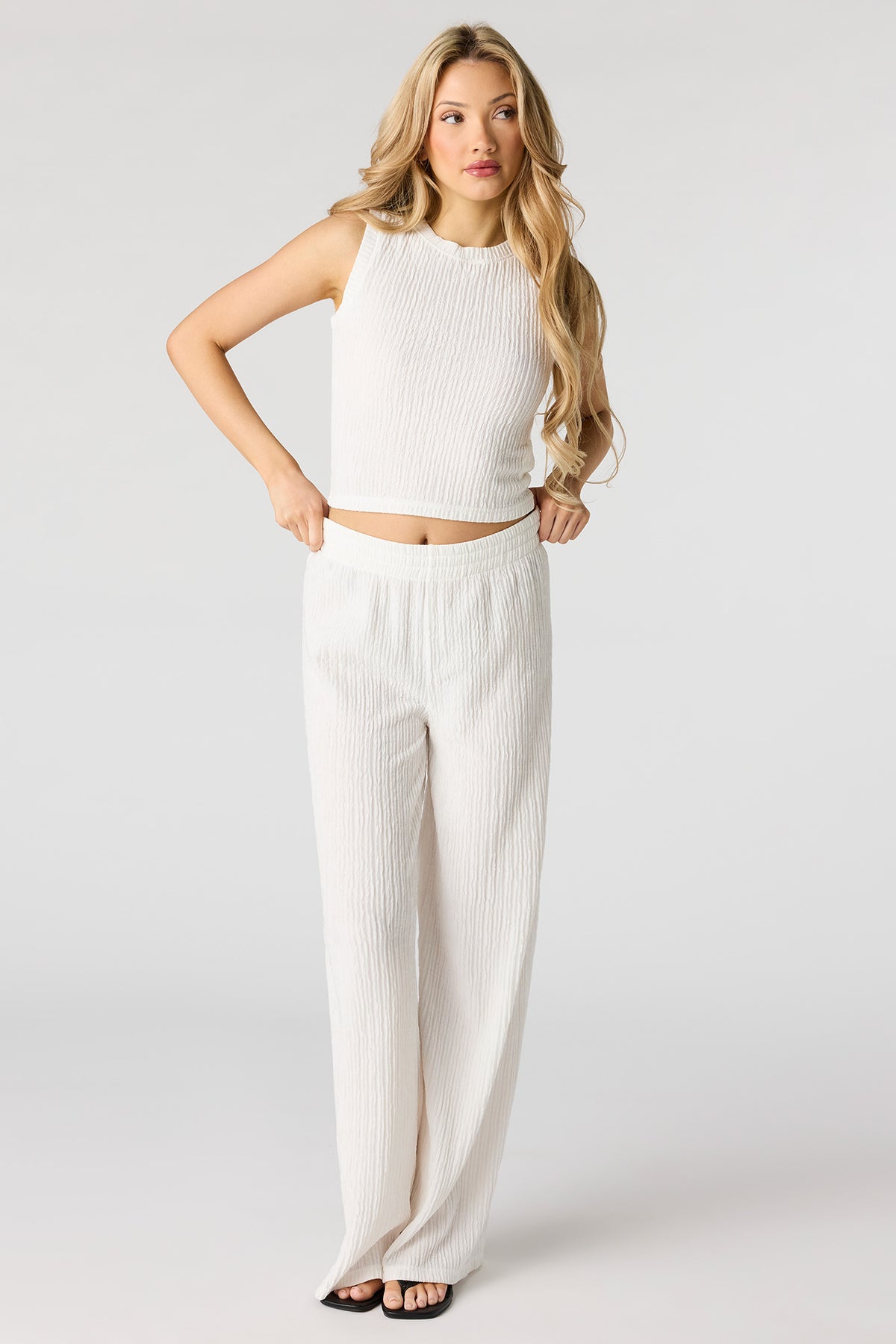 Textured Wide Leg Pant - White