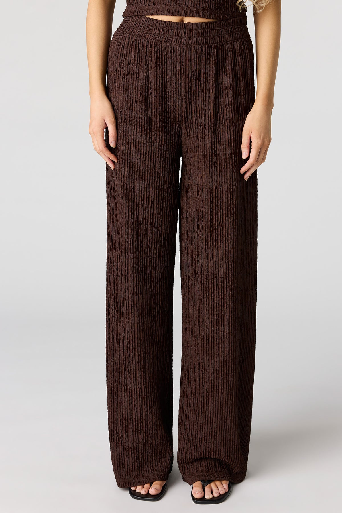 Alt View 2. Textured Wide Leg Pant - Brown