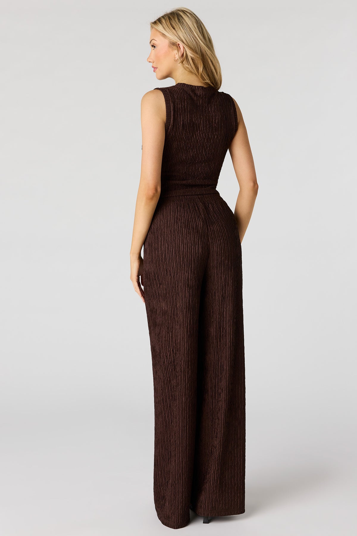 Alt View 3. Textured Wide Leg Pant - Brown