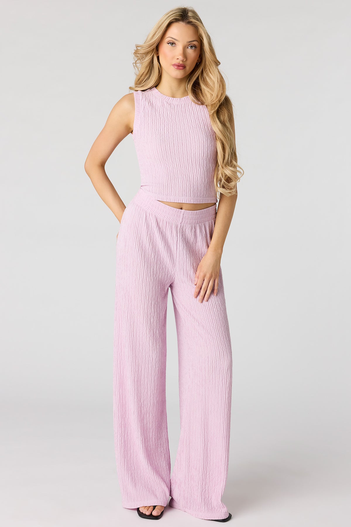 Textured Wide Leg Pant - Lilac