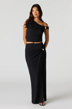 Textured Slit Maxi Skirt