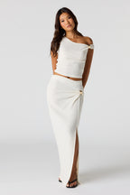 Textured Slit Maxi Skirt