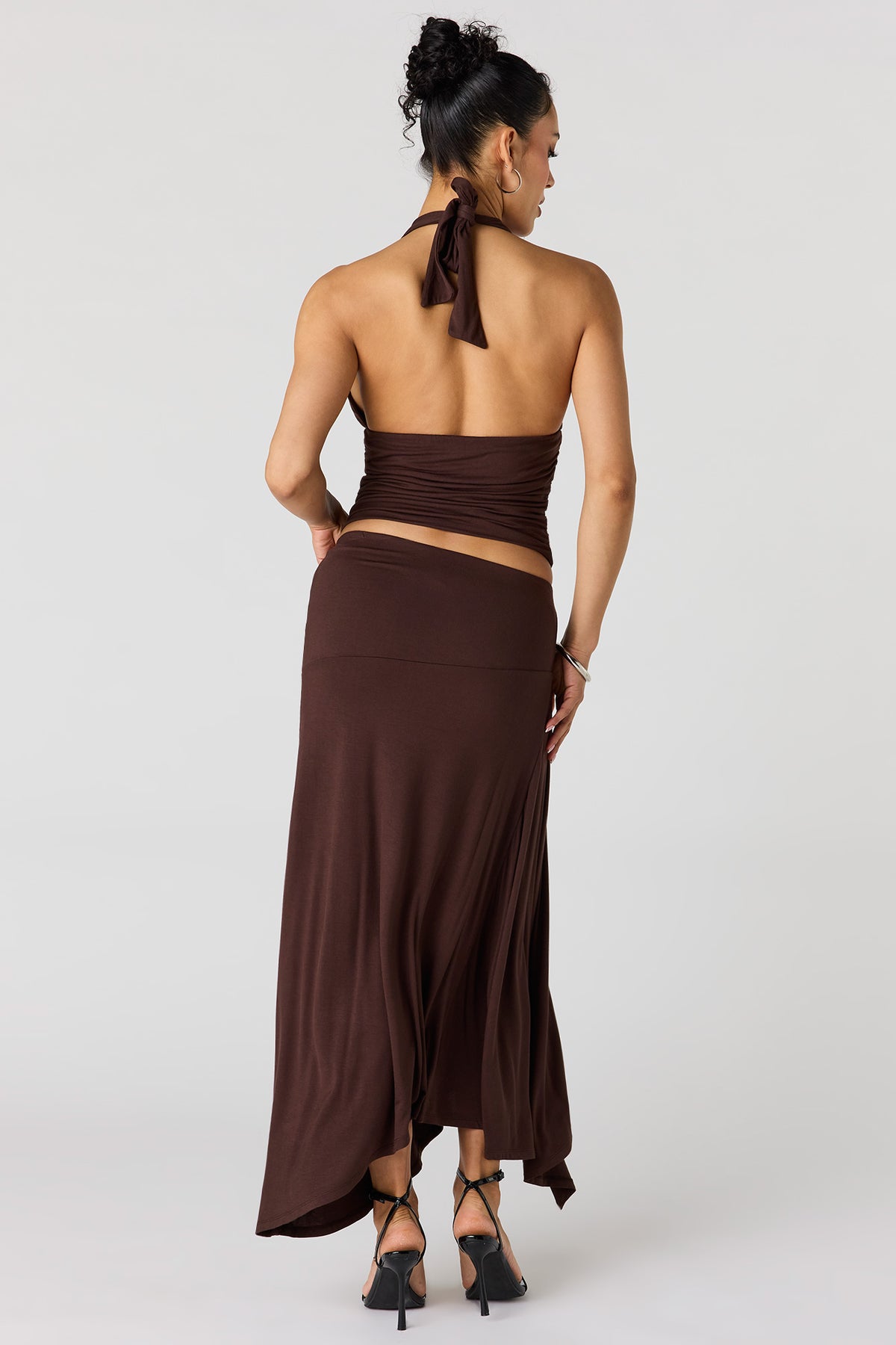 Alt View 3. Asymmetrical Maxi Skirt - Brown