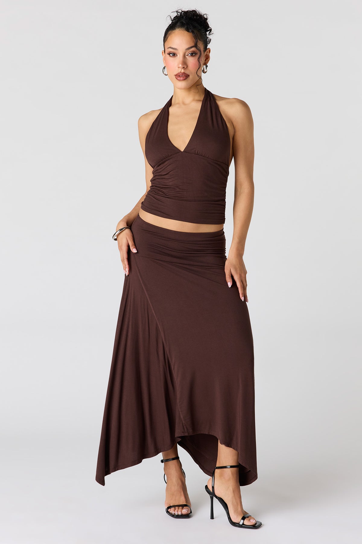 Asymmetrical Maxi Skirt - Brown