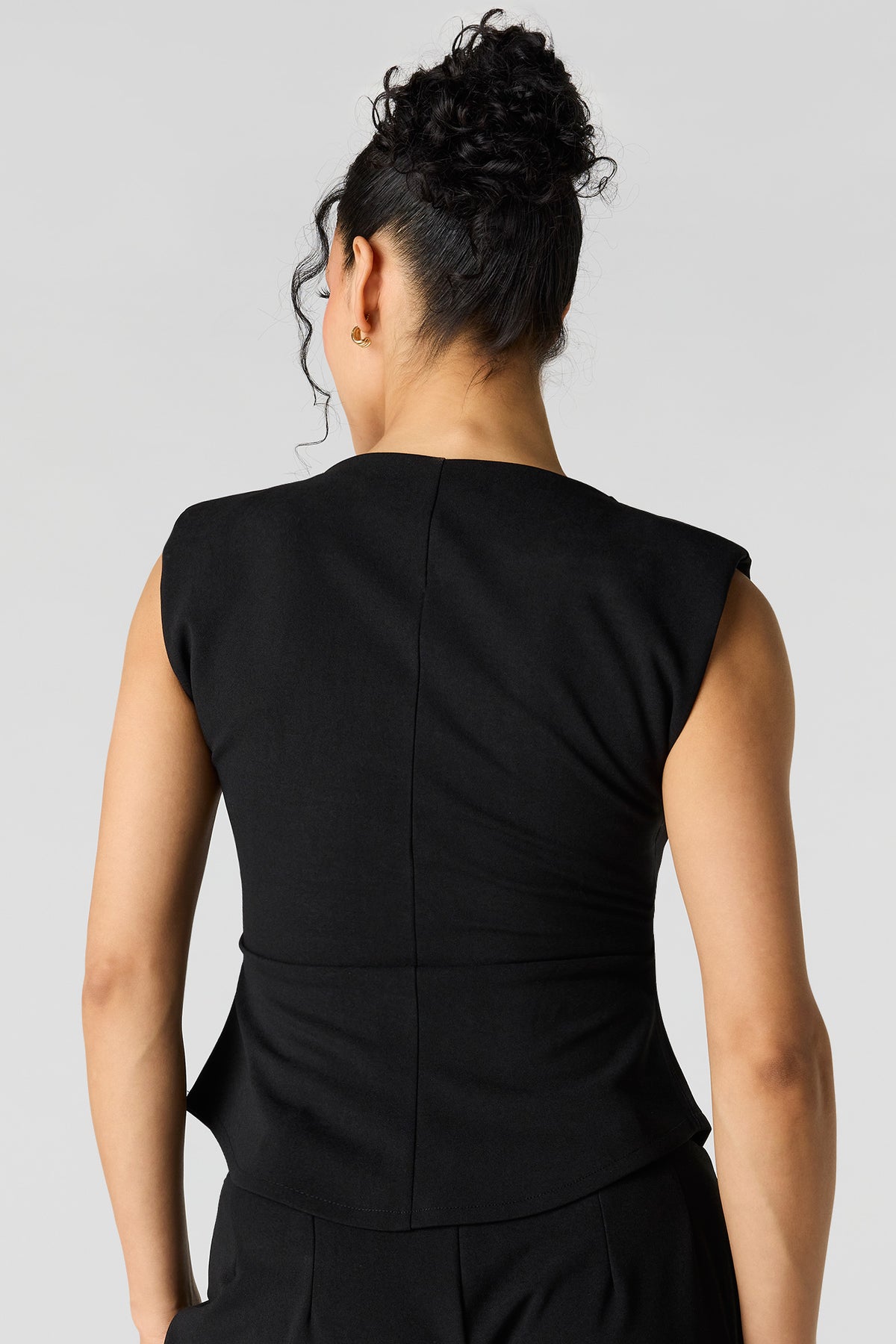 Alt View 2. High Neck Cap Sleeve Top - Black