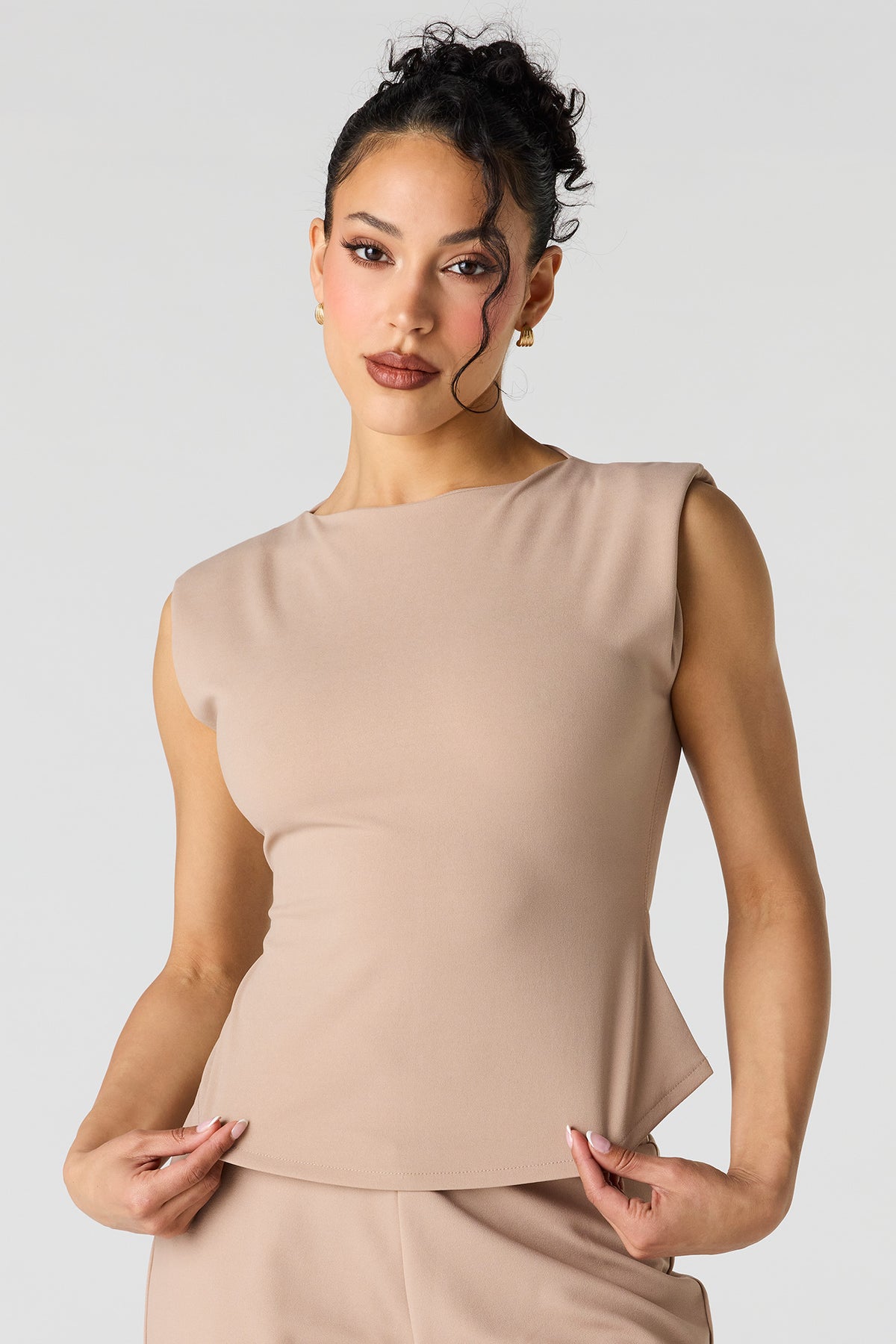 High Neck Cap Sleeve Top - Cream