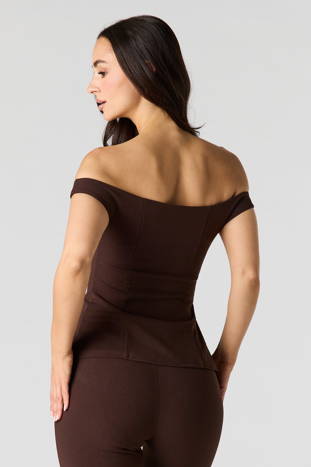 Alt View 2. Off-Shoulder Top - Brown