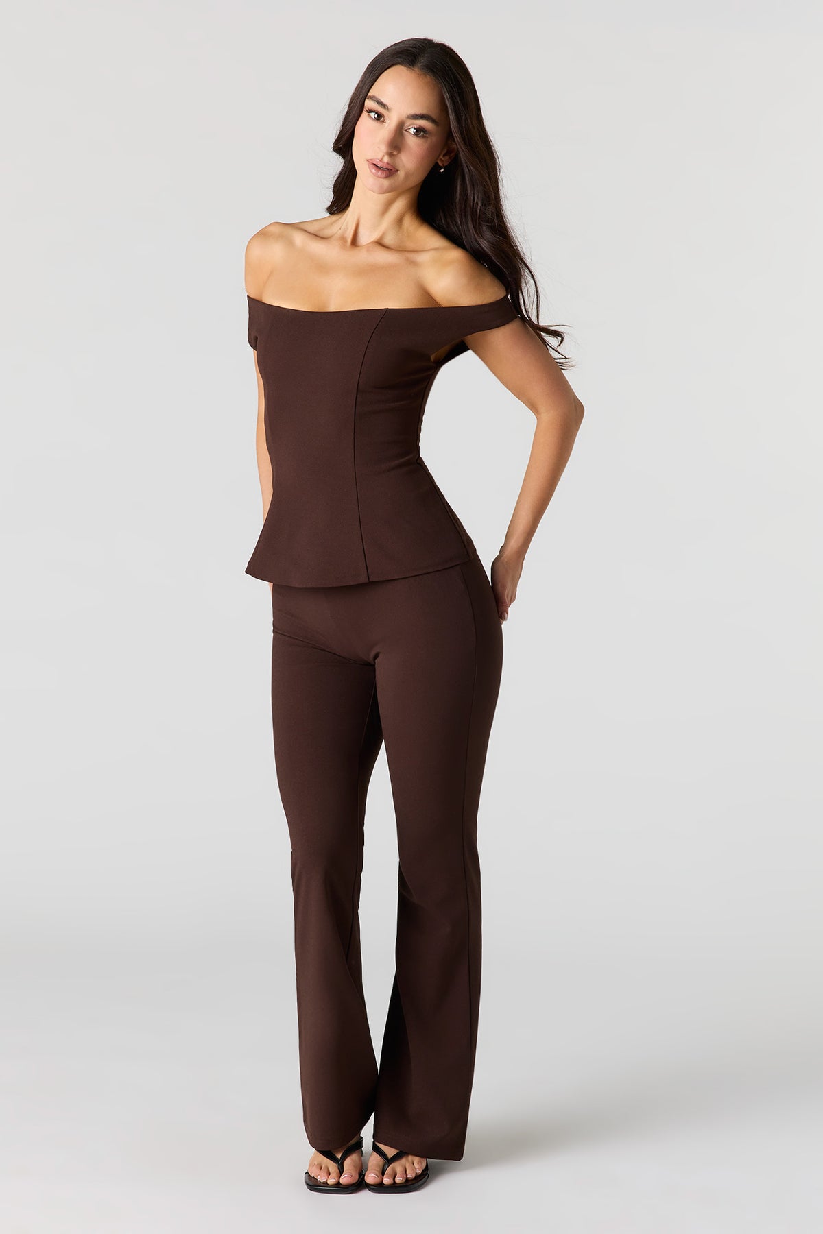Alt View 3. Off-Shoulder Top - Brown
