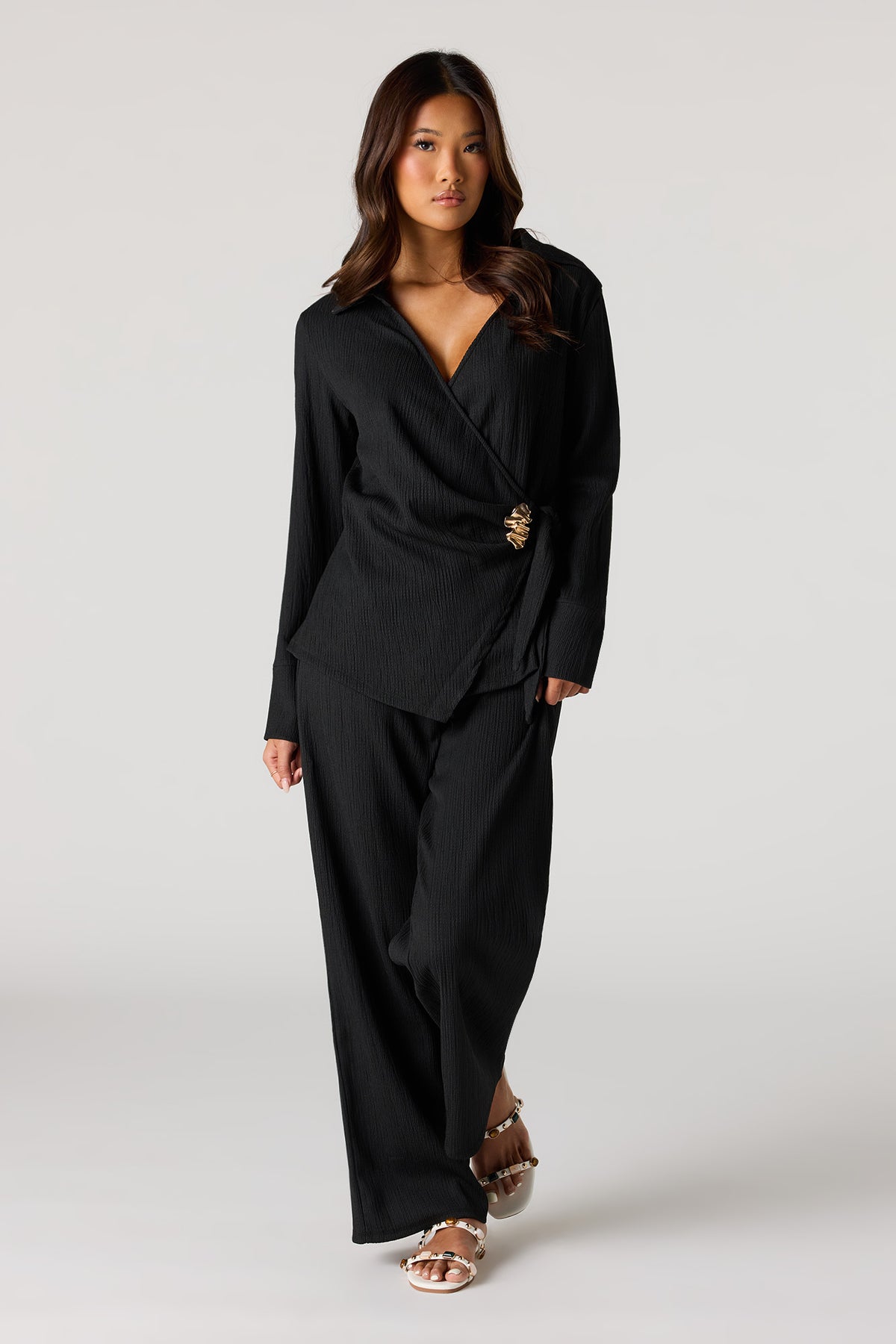 Alt View 3. Textured Wrap Blouse - Black