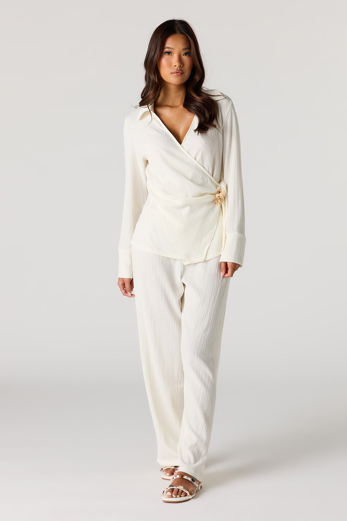 Alt View 3. Textured Wrap Blouse - White