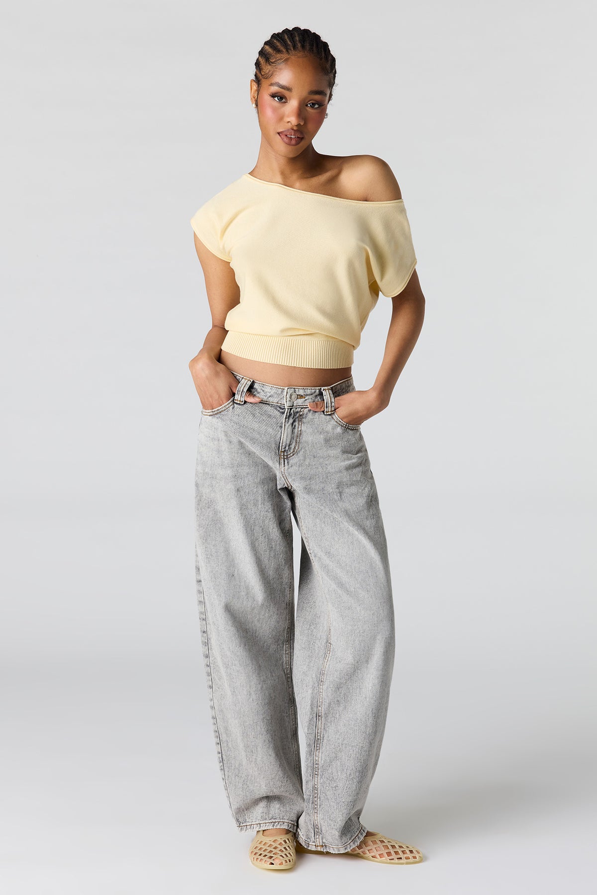 Alt View 3. One Shoulder Knit Top - Yellow