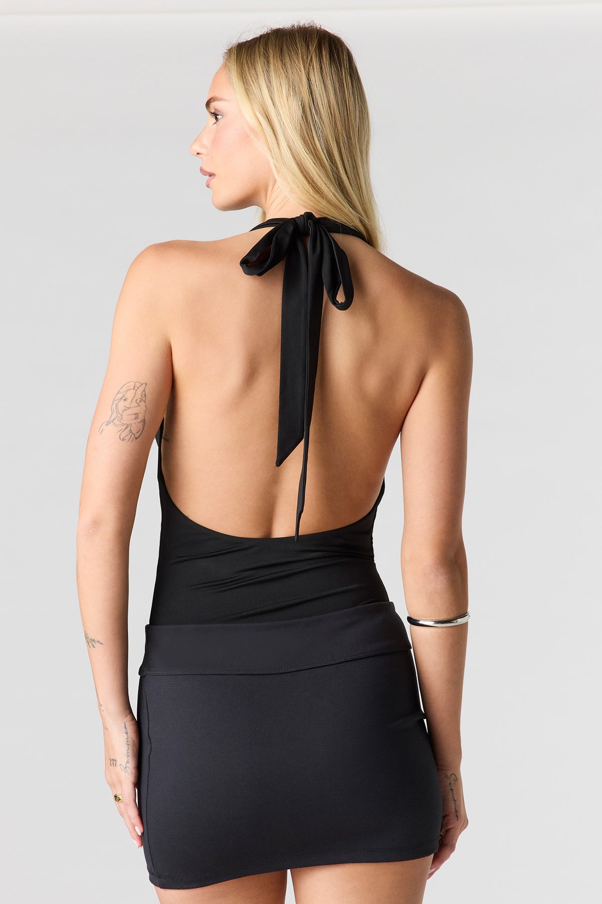 Alt View 2. Contour Cowl Halter Bodysuit - Black