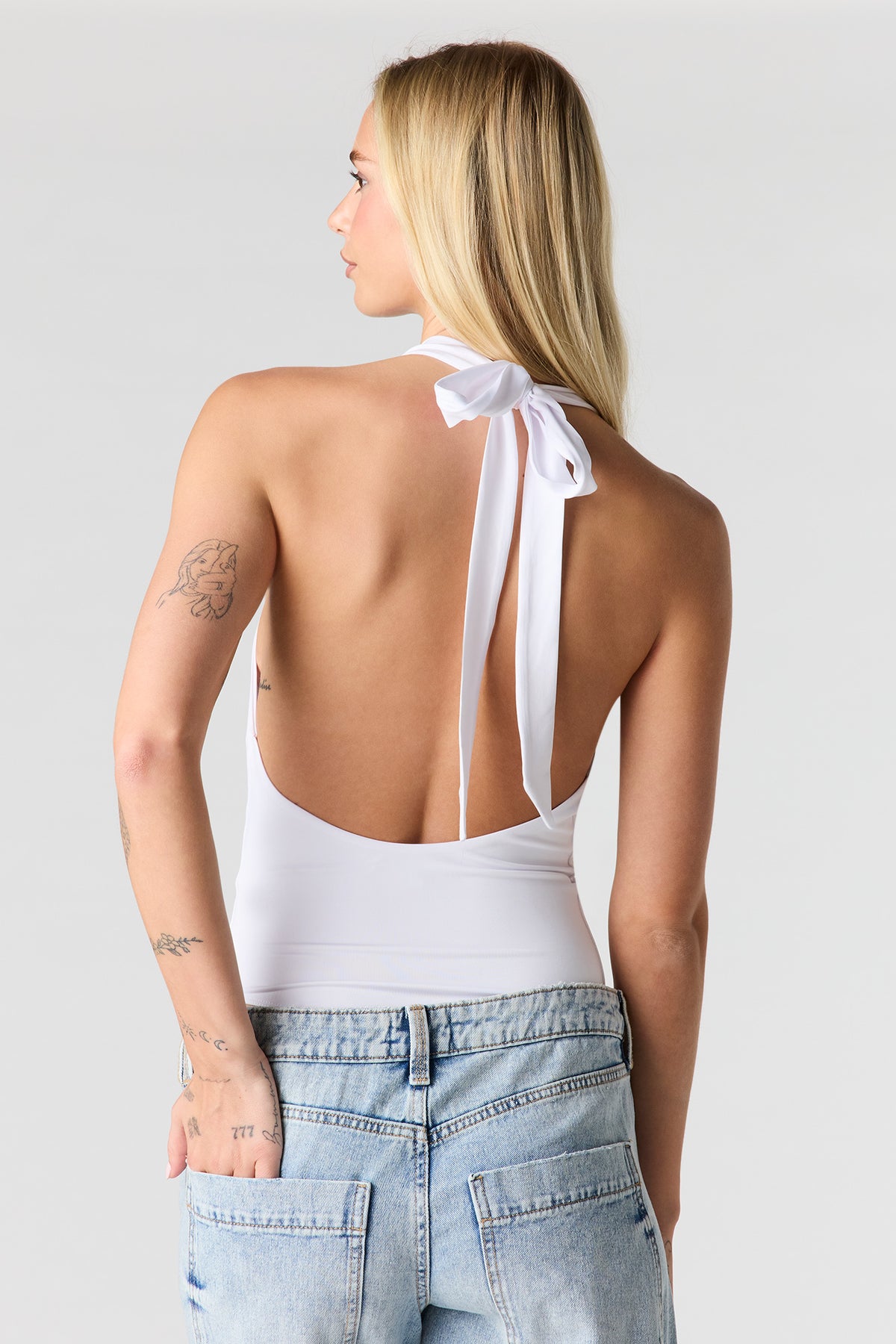 Alt View 2. Contour Cowl Halter Bodysuit - White