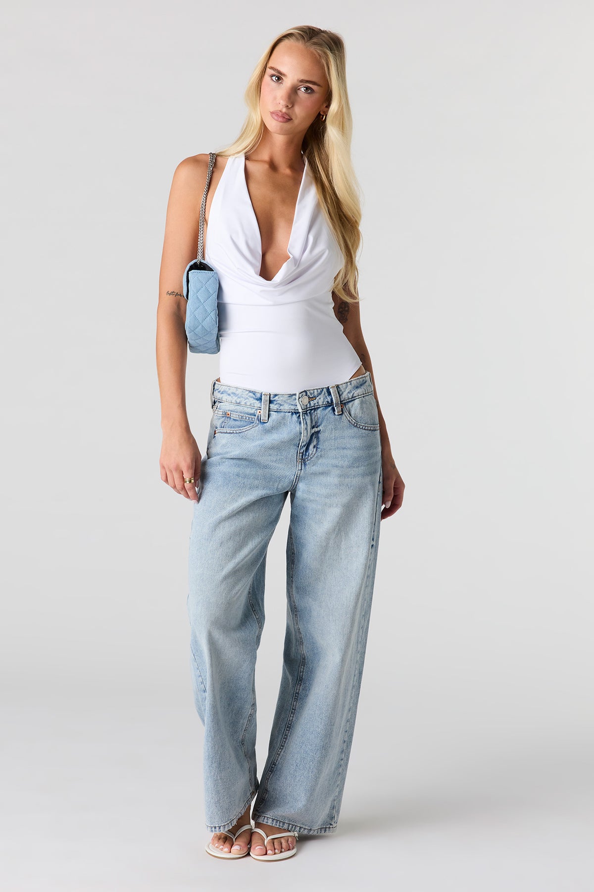 Alt View 3. Contour Cowl Halter Bodysuit - White