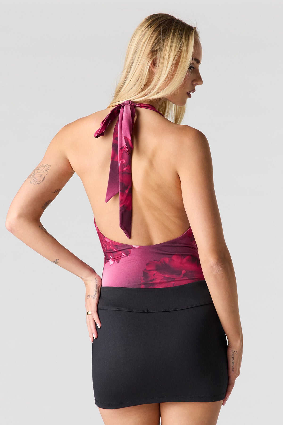 Alt View 2. Contour Cowl Halter Bodysuit - Magenta